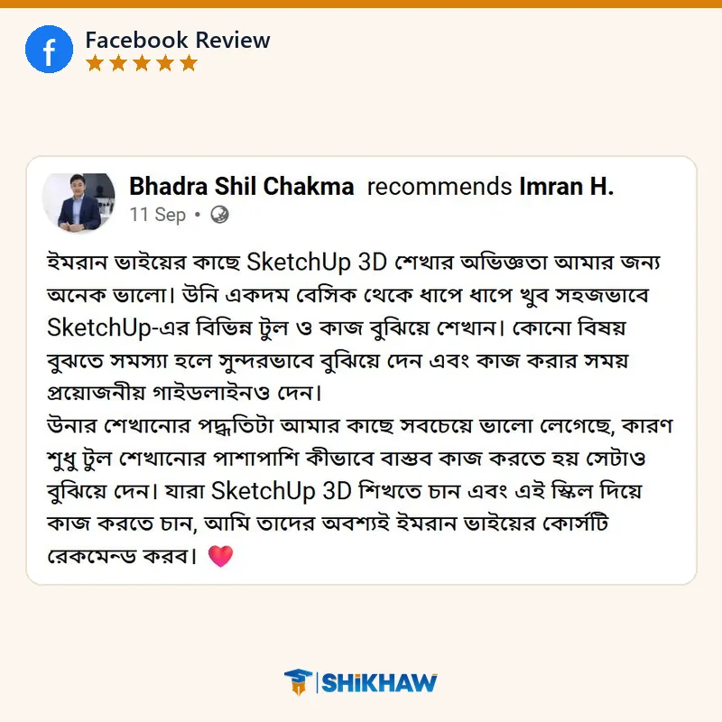 Facebook review by Bhadra Shil Chakma for Shikhaw courses