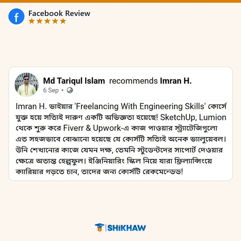 Facebook review by Md Tariqul Islam for Shikhaw courses