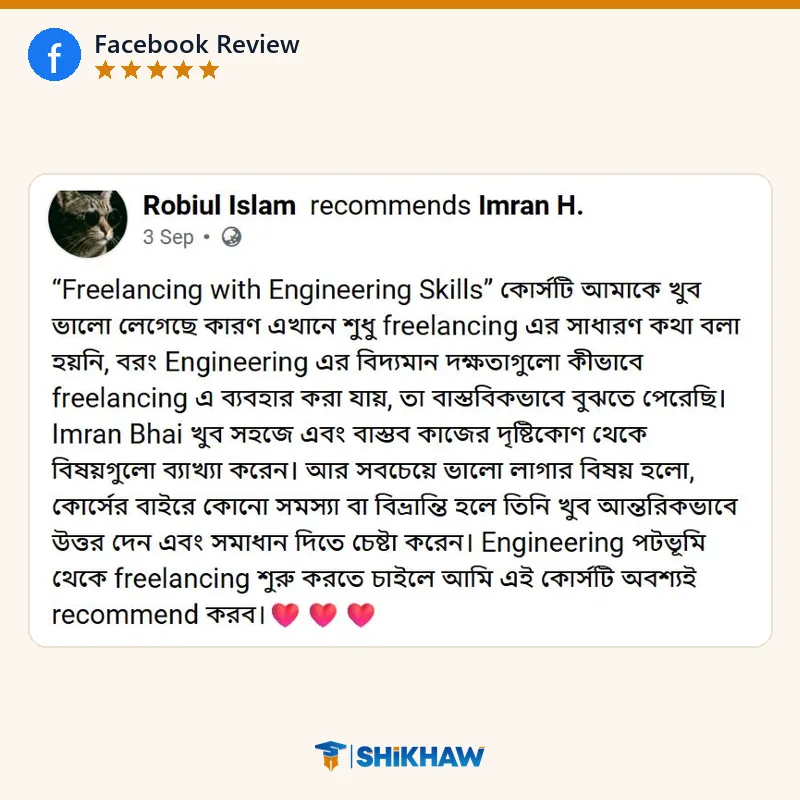 Facebook review by Robiul Islam for Shikhaw courses