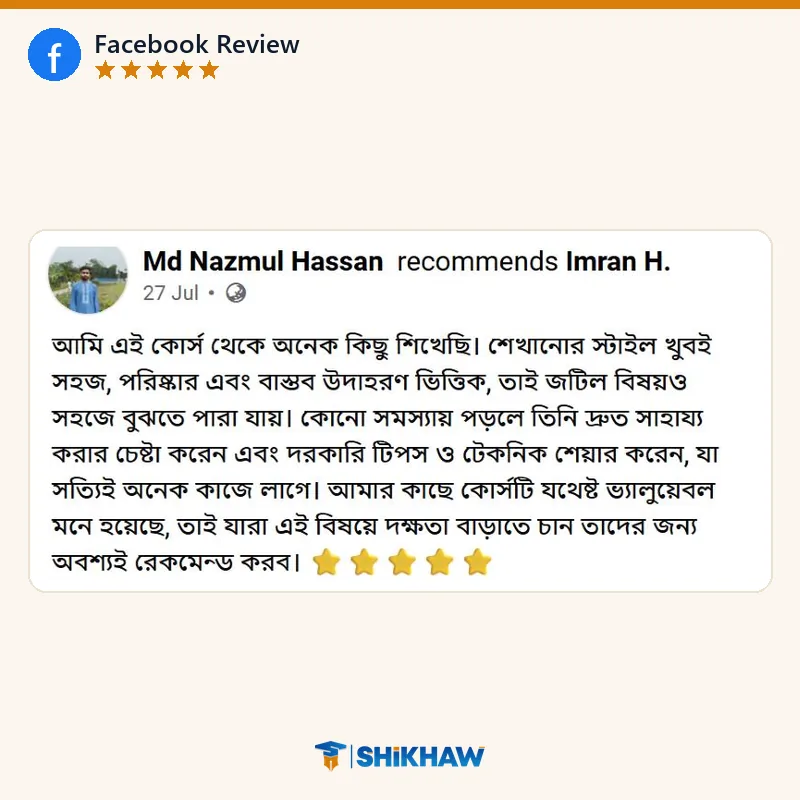 Facebook review by Md Nazmul Hassan for Shikhaw courses
