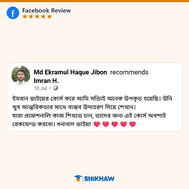 Facebook review by Md Ekramul Haque Jibon for Shikhaw courses